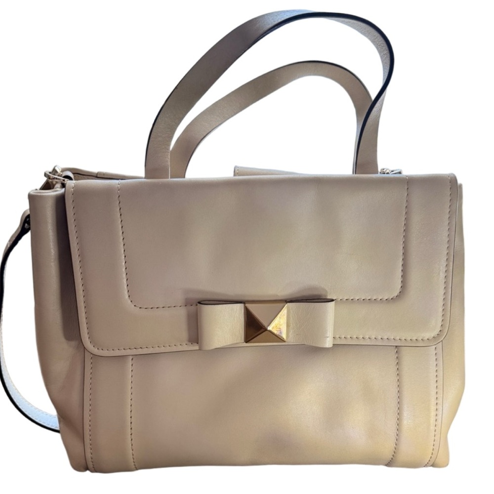 Kate Spade Ivory Leather Bow Satchel with Pyramid Stud Detail - Picture 13 of 13
